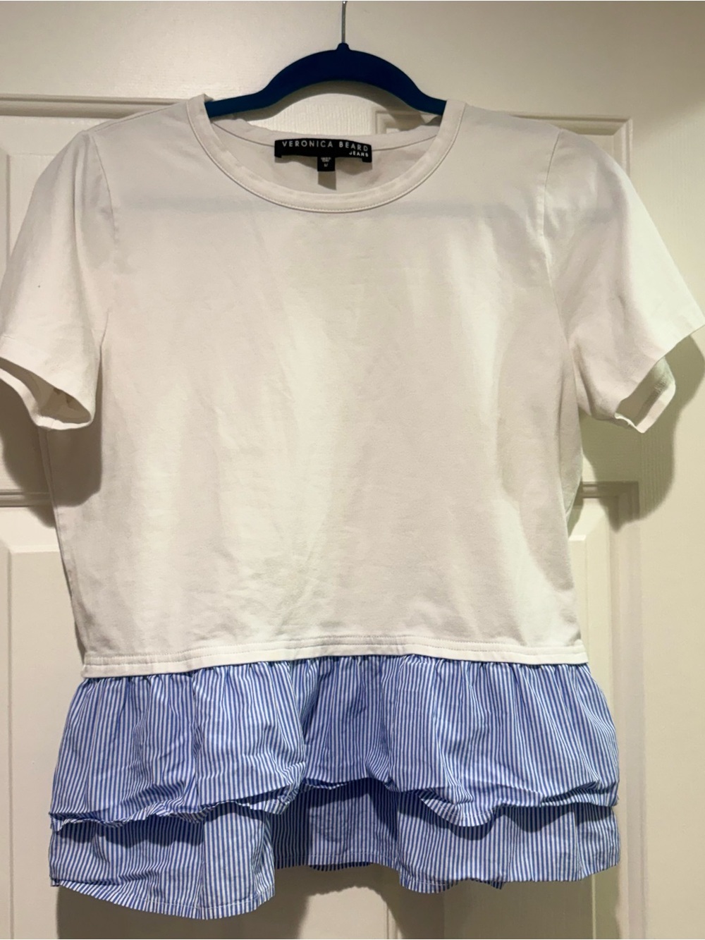 Veronica Beard White Ruffle Hem Peplum shirt Med EUC